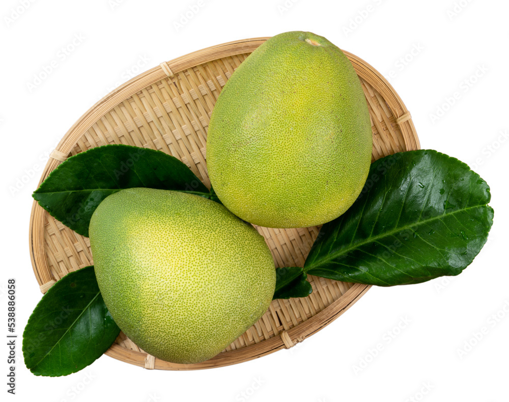 Fresh pomelo isolated on white table background.