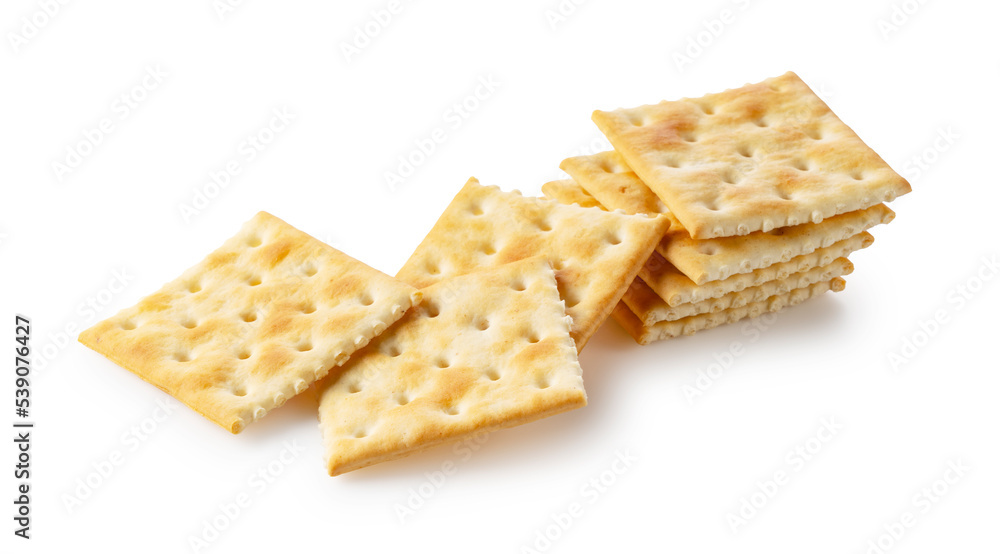 Crackers placed on a white background.