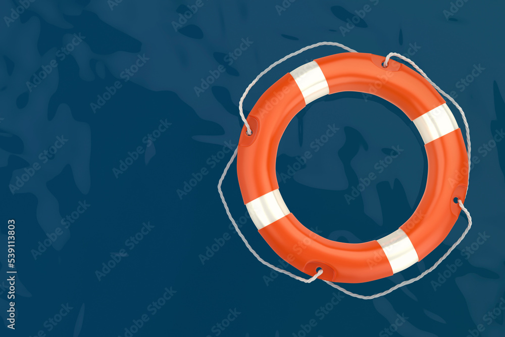 Orange lifebuoy ring floating on sea