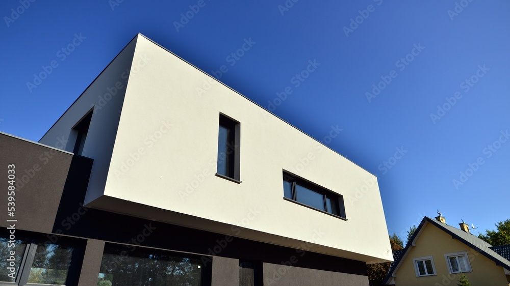 New single family house in a new development area. Residential home with modern facade.  