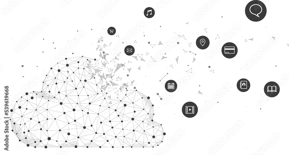 云计算网络技术多边形点连接线与图标：云服务器的概念，S