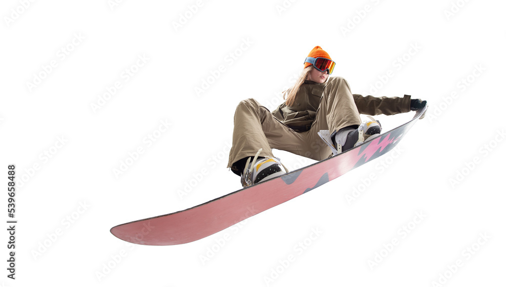 Snowboarder girl isolated on white