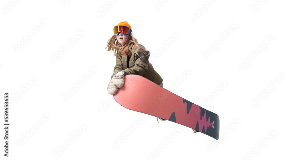 Snowboarder girl isolated on white