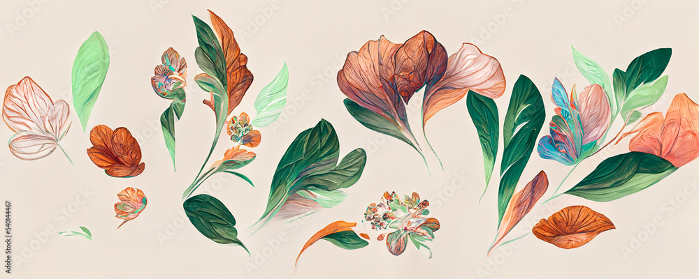 Spectacular pastel template of flower designs with leaves and petals. Natural blossom artwork featur