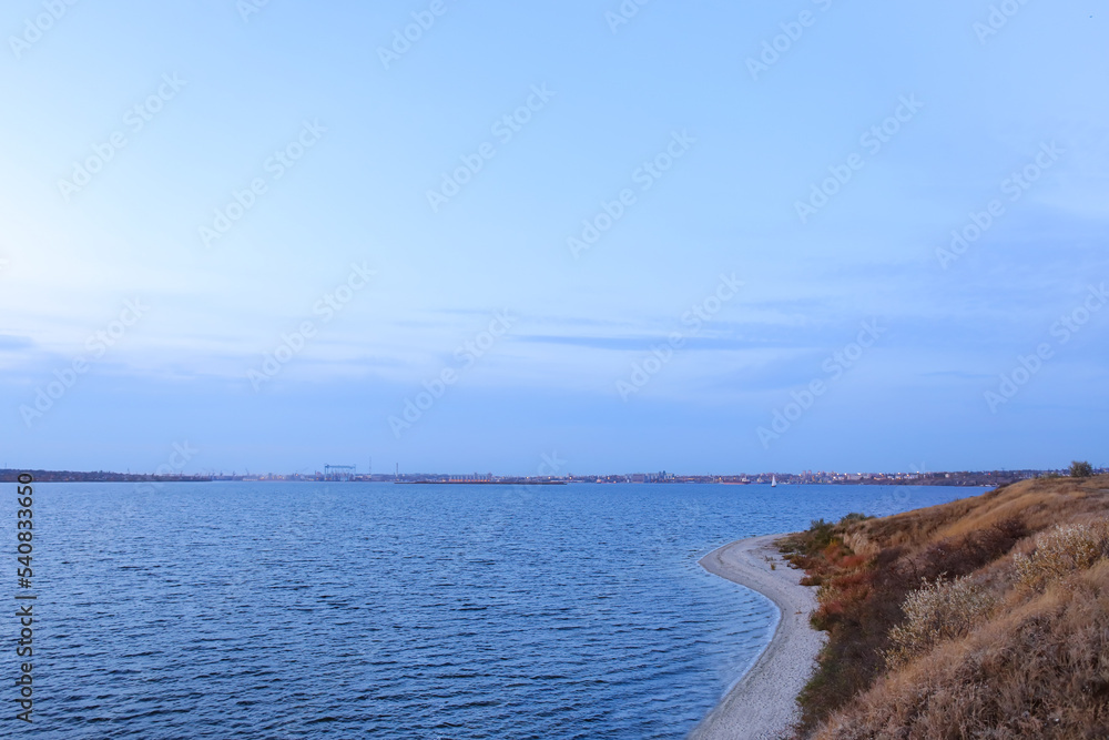 View of beautiful lake and blue sky