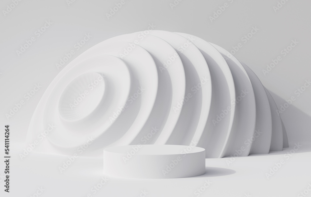 Minimal white circle geometric pedestal podium background, products display 3d rendering