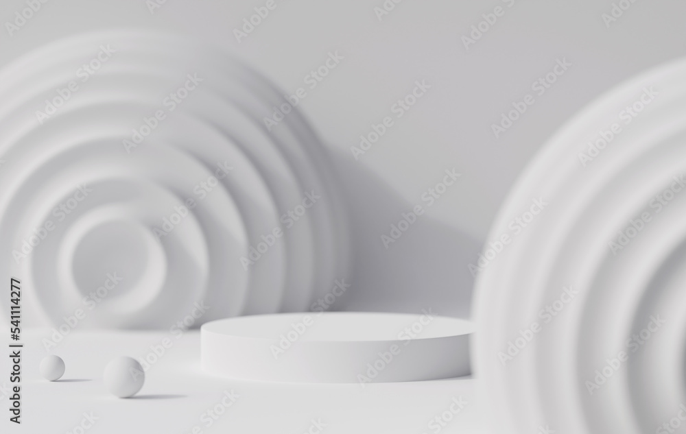 Minimal white circle geometric pedestal podium background, products display 3d rendering