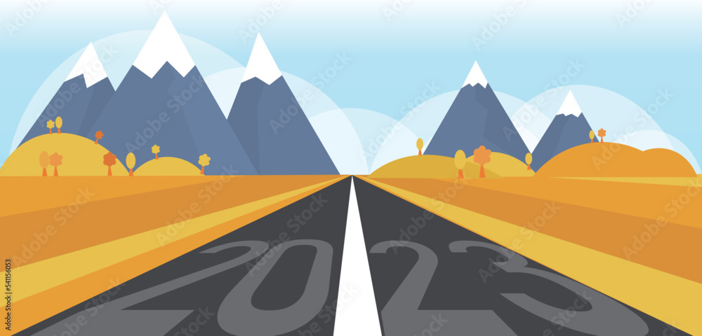 Road with figure 2023. Concept of new goals