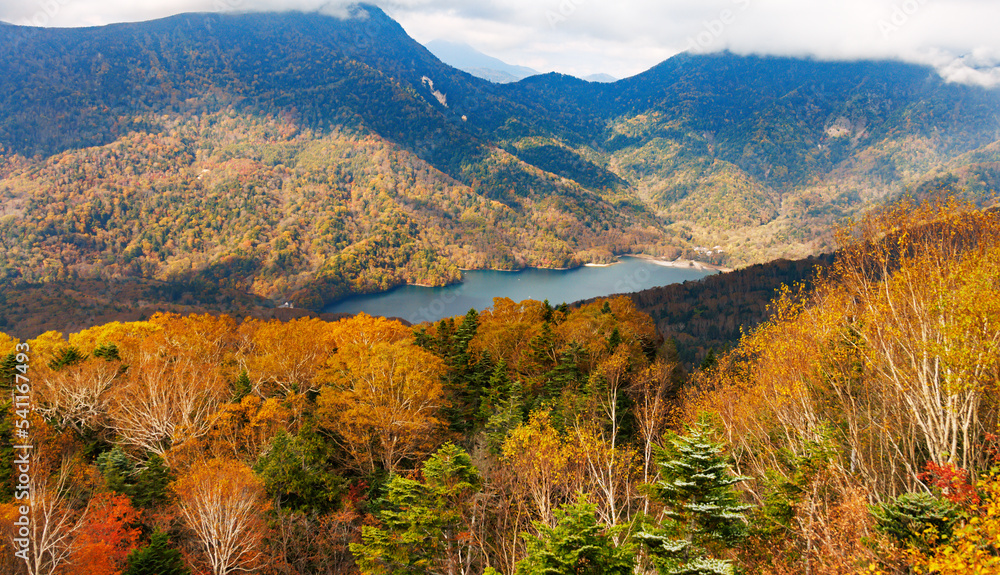 日光白根山から見える紅葉した山の風景