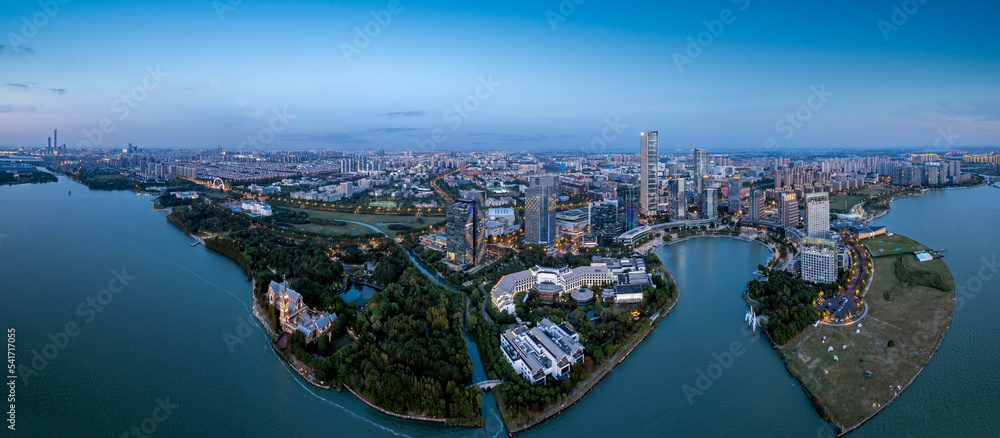 苏州月亮湾城市夜景航拍