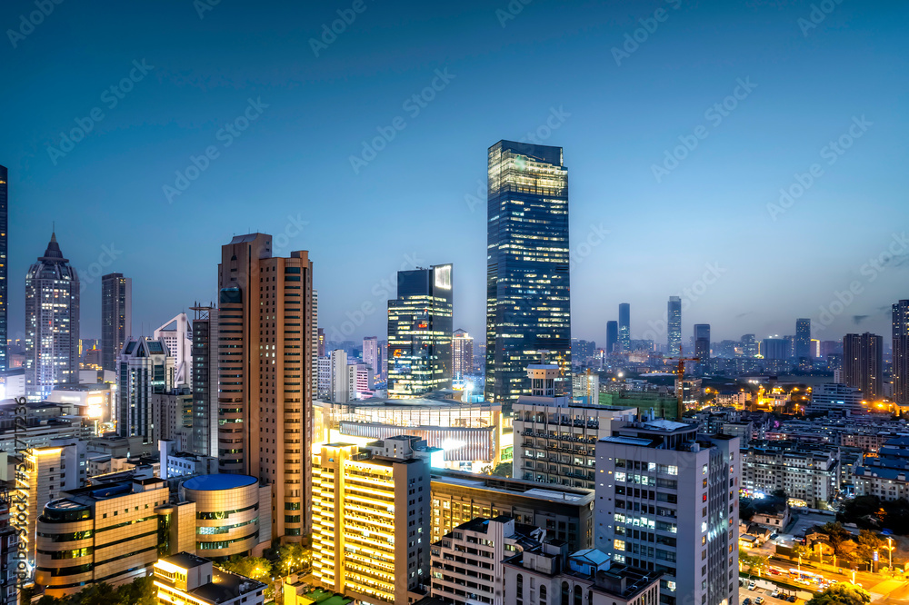 航拍无锡城市建筑天际线夜景