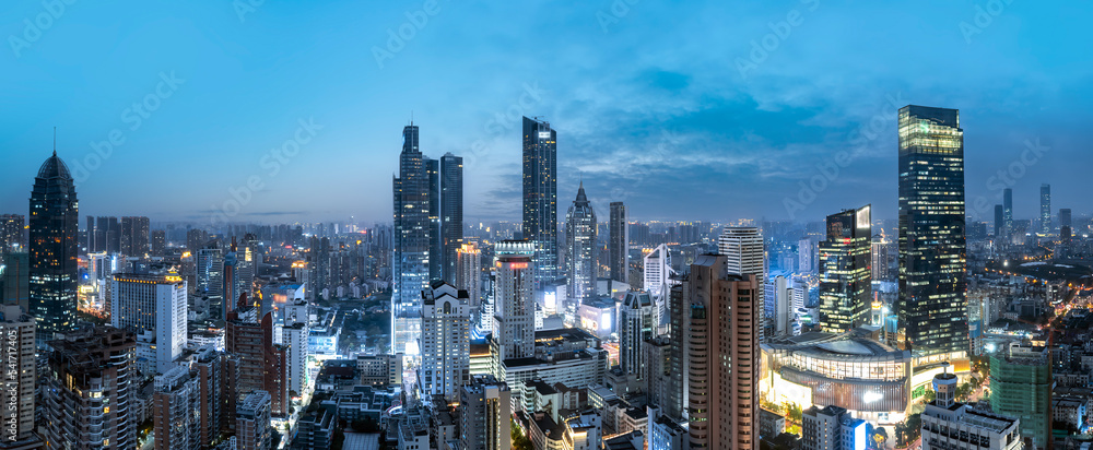 航拍无锡城市建筑天际线夜景