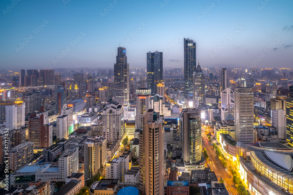 航拍无锡城市建筑天际线夜景