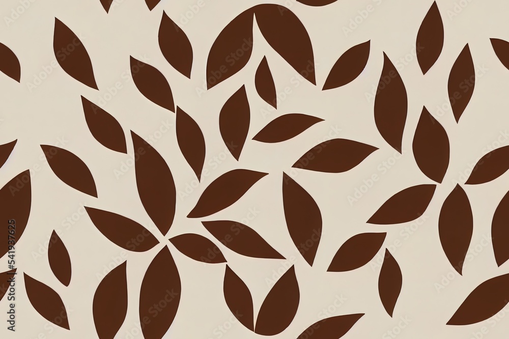 Simple vintage pattern. White flowers and leaves. Brown background. Fashionable print for textiles a