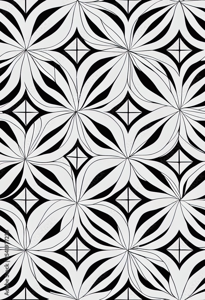 Black Star Seamless Pattern on White Background.