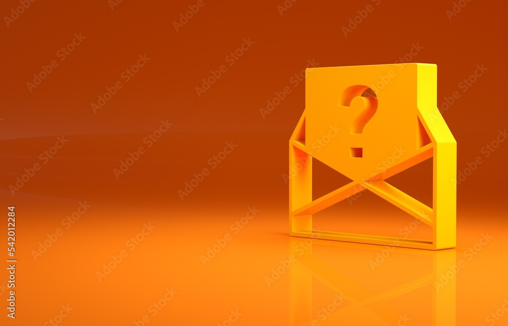 Yellow Envelope with question mark icon isolated on orange background. Letter with question mark sym