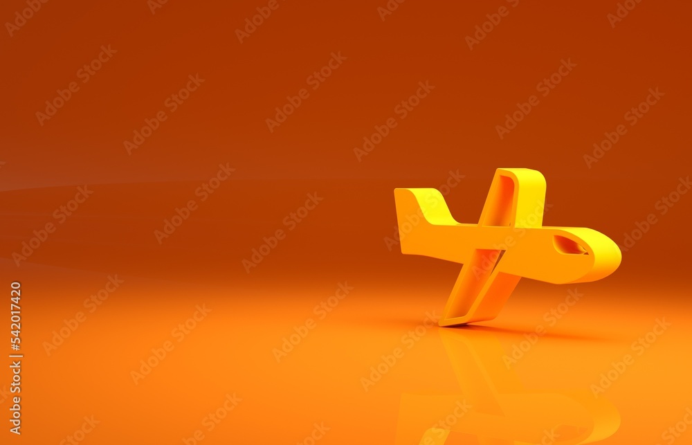 Yellow Plane icon isolated on orange background. Flying airplane icon. Airliner sign. Minimalism con