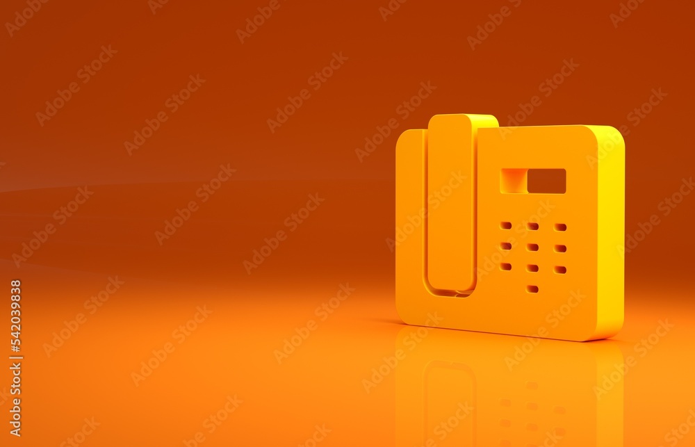 Yellow Telephone 24 hours support icon isolated on orange background. All-day customer support call-