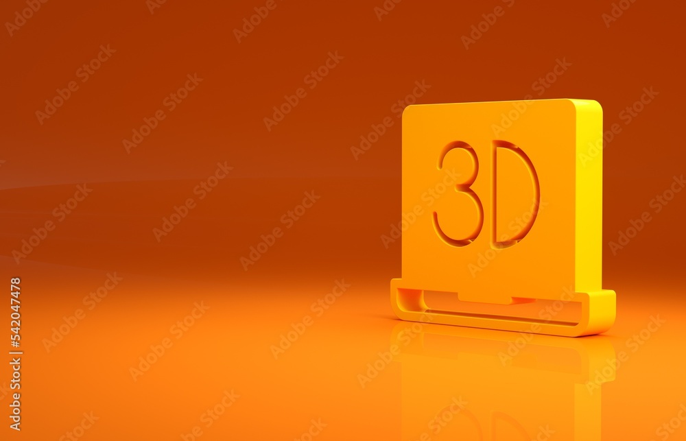 Yellow 3D printer icon isolated on orange background. 3d printing. Minimalism concept. 3d illustrati