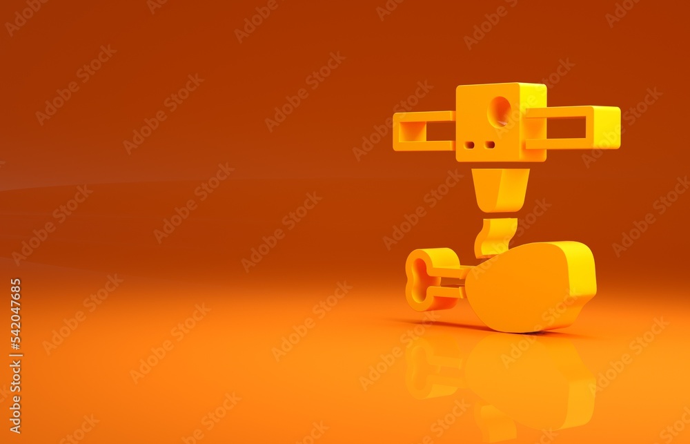 Yellow 3D printer chicken leg icon isolated on orange background. 3d printing. Minimalism concept. 3