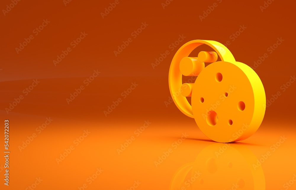 Yellow Cookie or biscuit with chocolate icon isolated on orange background. Minimalism concept. 3d i