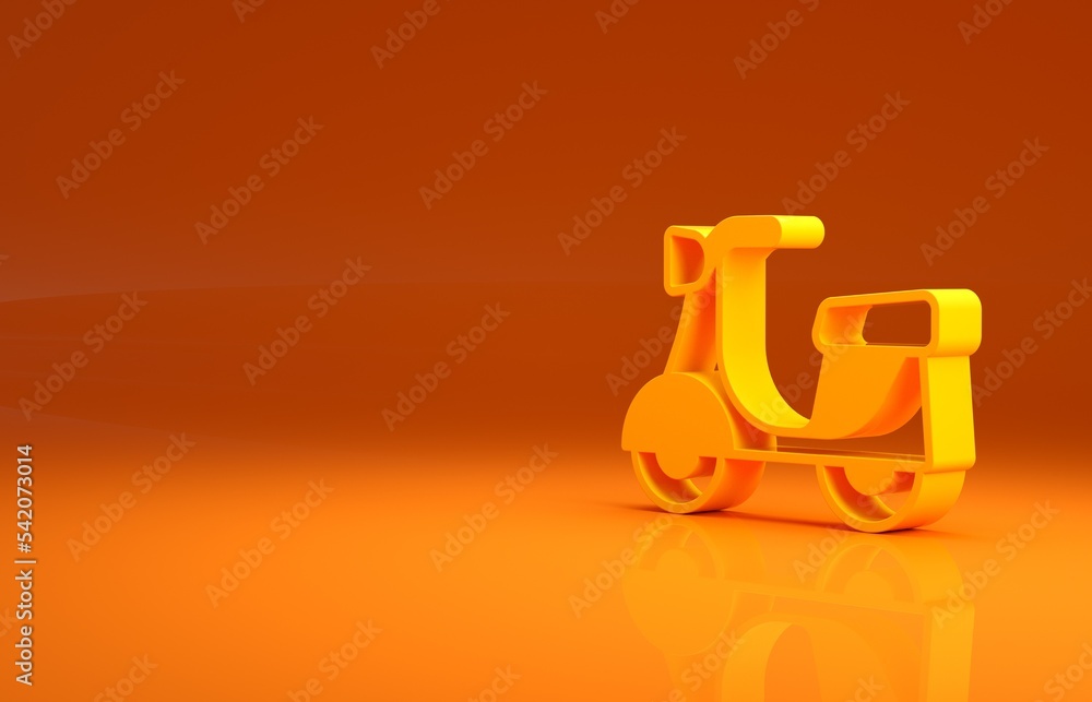 Yellow Scooter icon isolated on orange background. Minimalism concept. 3d illustration 3D render