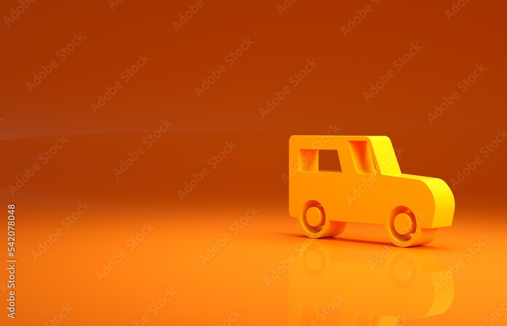 Yellow Car icon isolated on orange background. Minimalism concept. 3d illustration 3D render