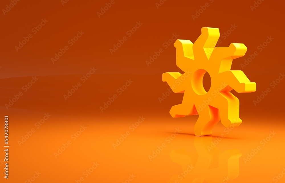 Yellow Sun icon isolated on orange background. Minimalism concept. 3d illustration 3D render