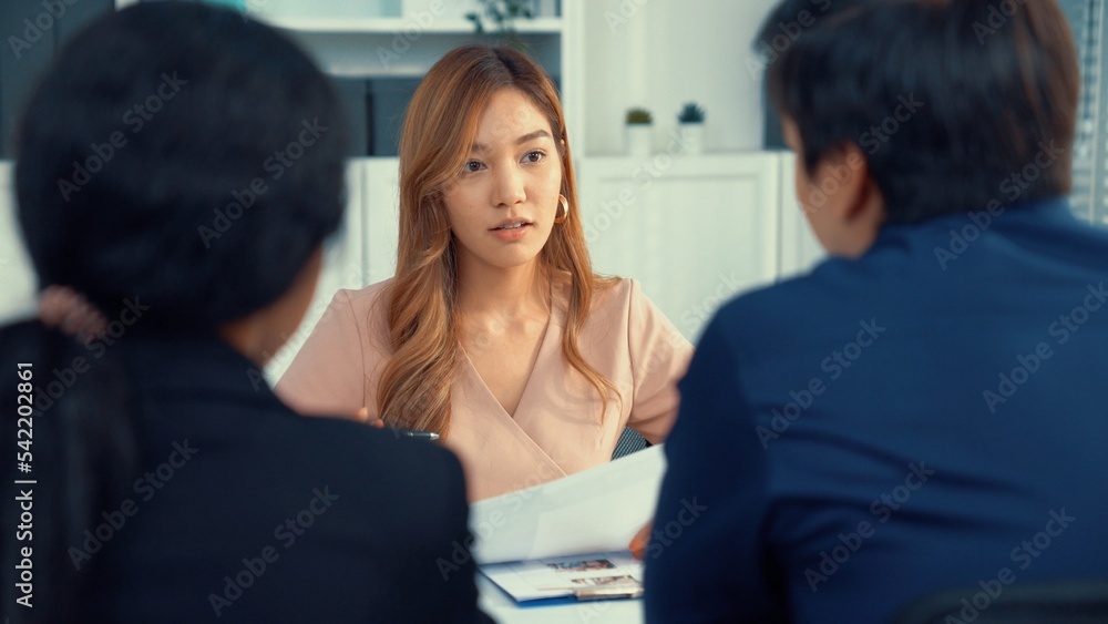 一位年轻的亚洲女性候选人试图通过能力给面试官留下深刻印象。国际合作