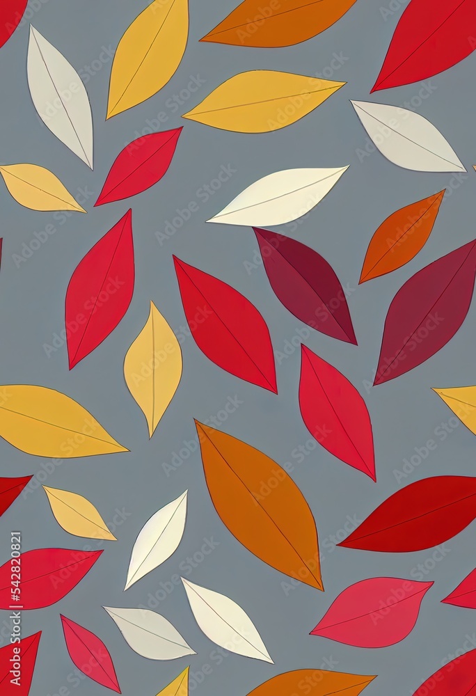 Floral seamless pattern, colorful leaves, bamboo on a light gray background, illustration