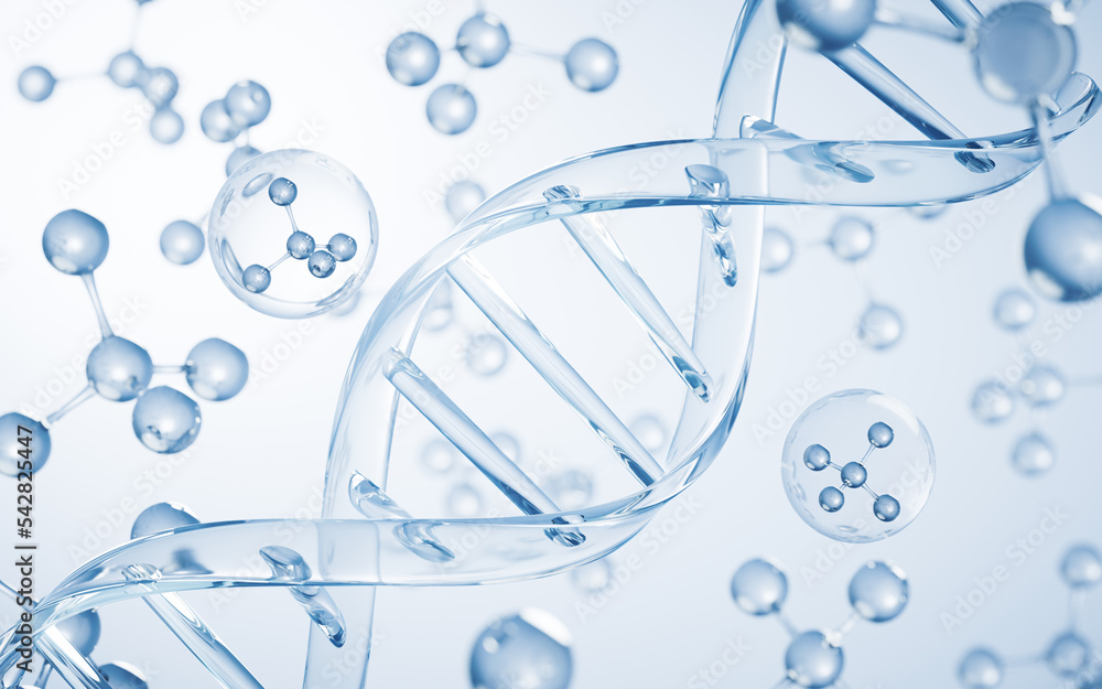 DNA和生物学概念，三维渲染。