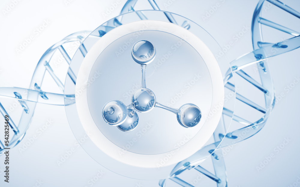 DNA和生物学概念，三维渲染。