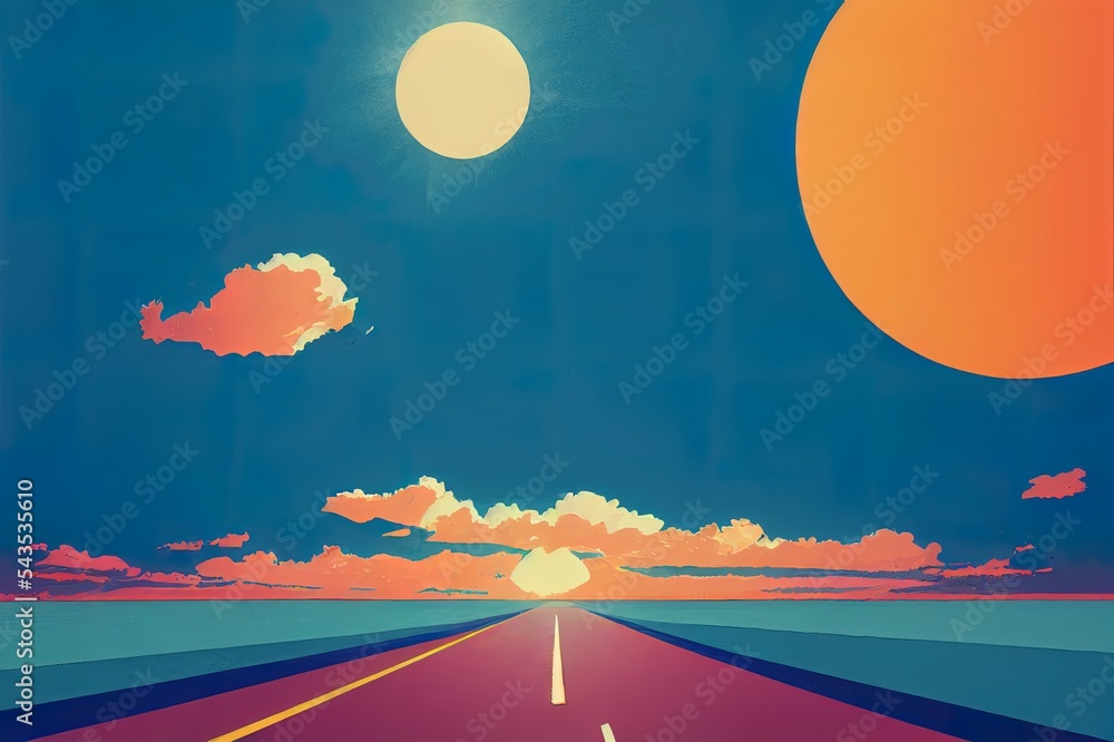 蓝天上的道路和太阳