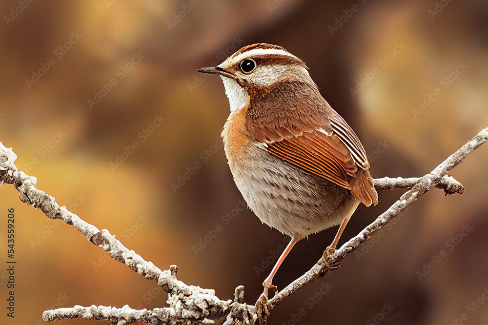 棕色欧亚小莺（Troglodytes Troglodytes）坐在冬季自然背上的树枝上