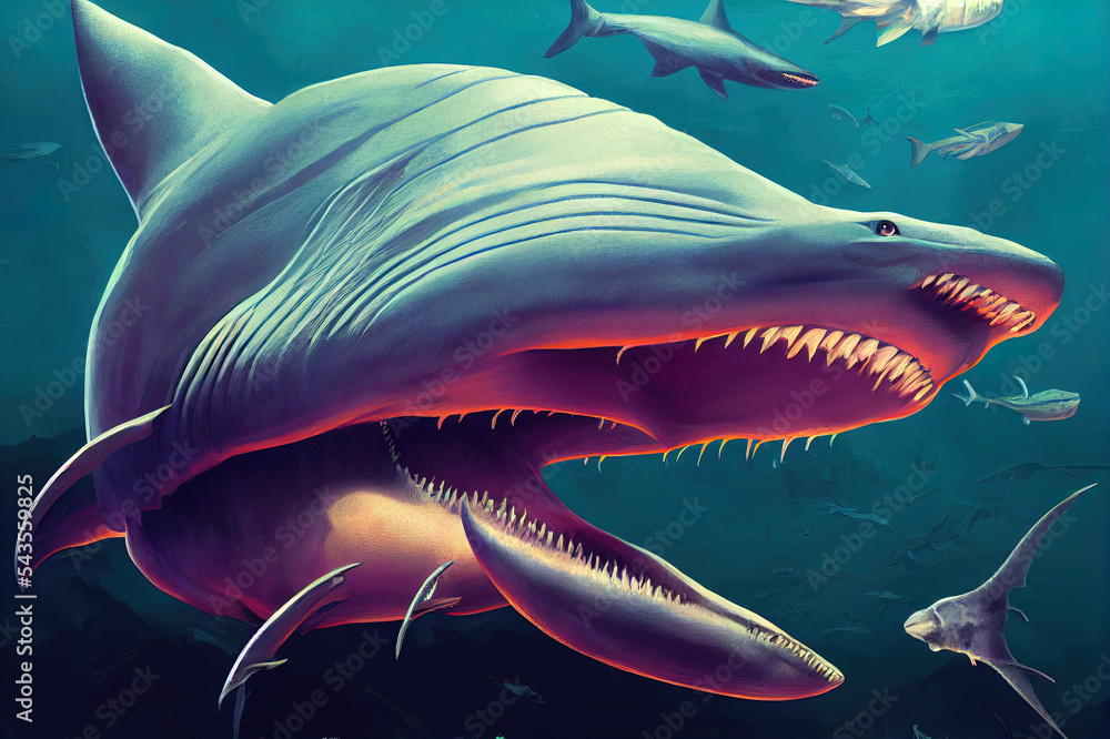 Megalodon的动物3D插图