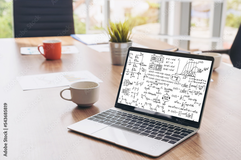 计算机屏幕上显示科学和教育概念的数学方程和时髦公式