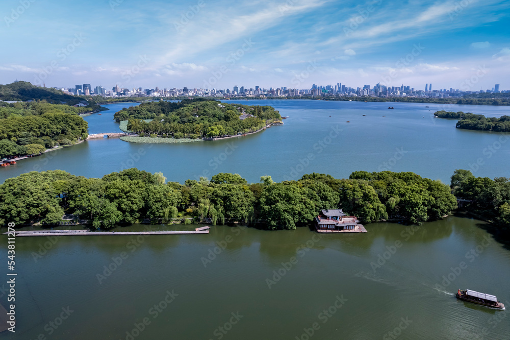 Aerial photography of Chinese garden landscape of West Lake in Hangzhou, China