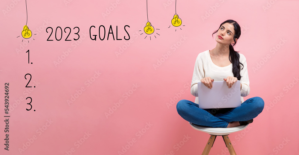 2023 goals with young woman using a laptop computer