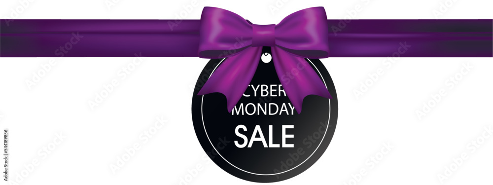 白色背景上带文字的丝带和标签CYBER MONDAY SALE