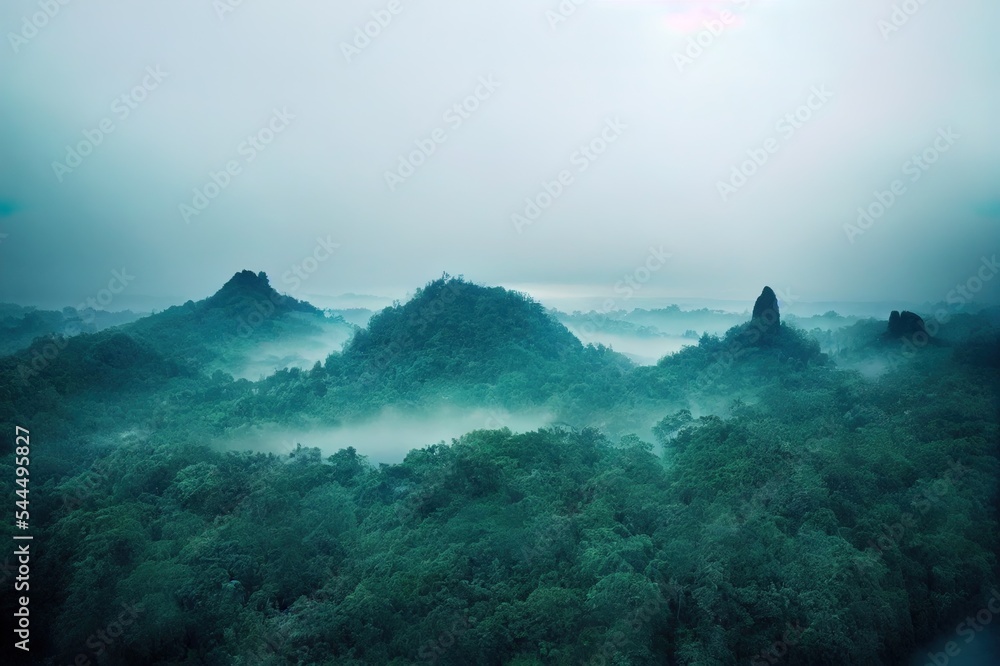 Morning sky and fog on winter season in Thailand