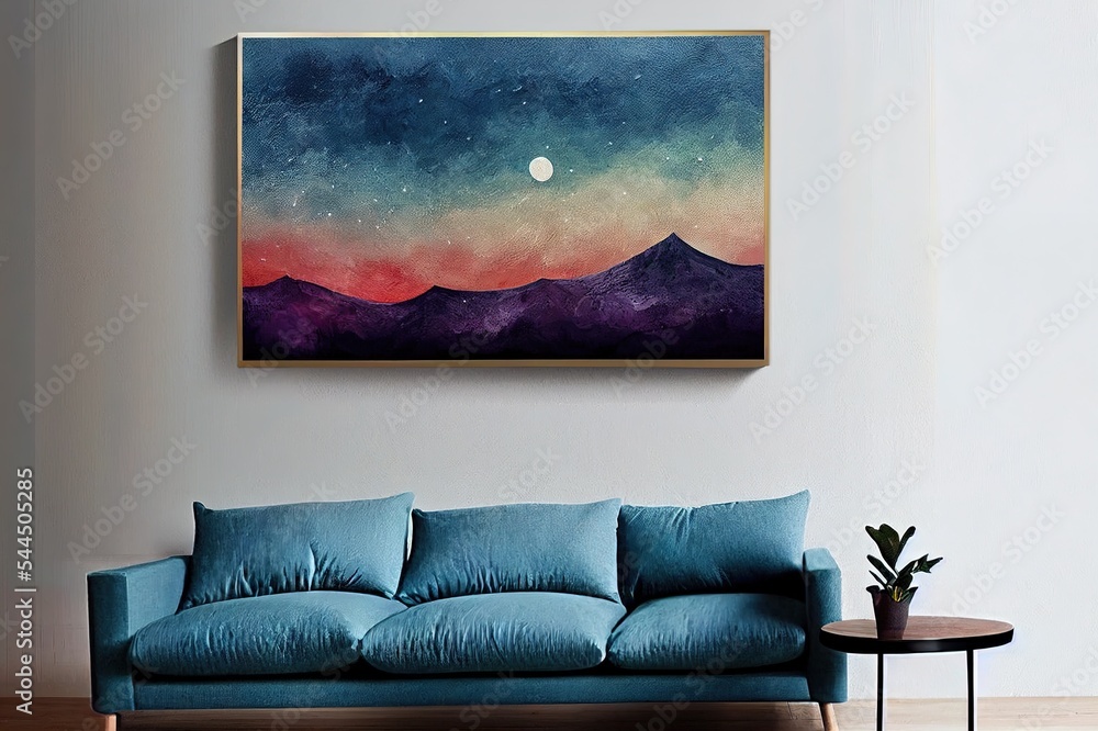 Beautiful natural scenery high cliff mountains and colorful moon, minimal art landscape, mountain wa