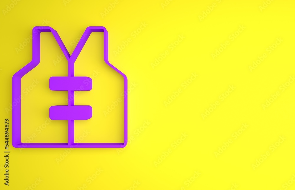 Purple Life jacket icon isolated on yellow background. Life vest icon. Extreme sport. Sport equipmen