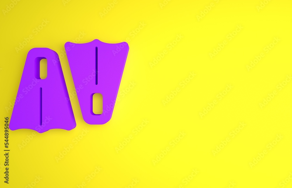 Purple Rubber flippers for swimming icon isolated on yellow background. Diving equipment. Extreme sp