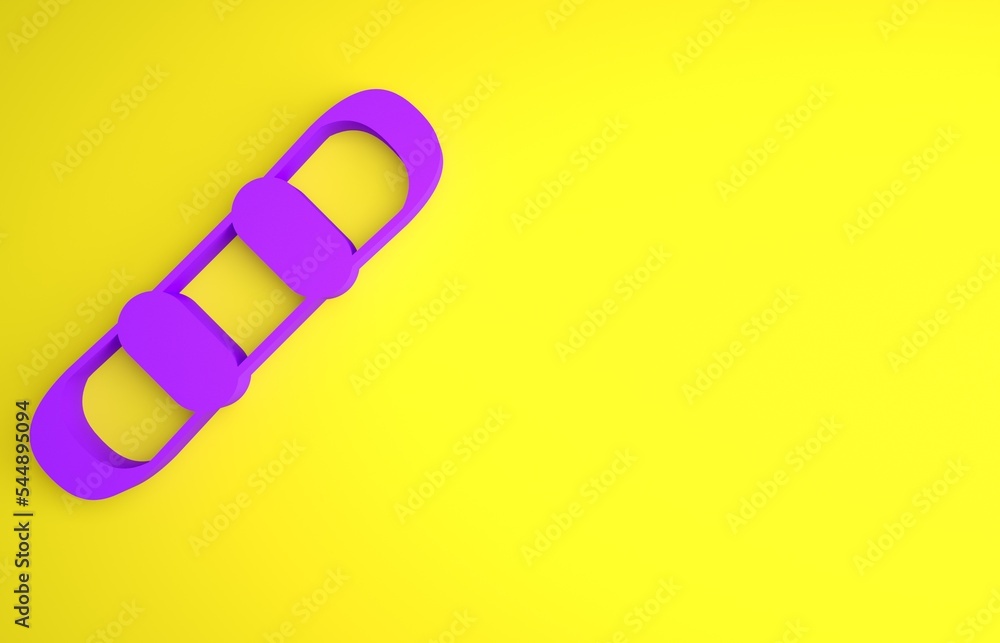 Purple Snowboard icon isolated on yellow background. Snowboarding board icon. Extreme sport. Sport e