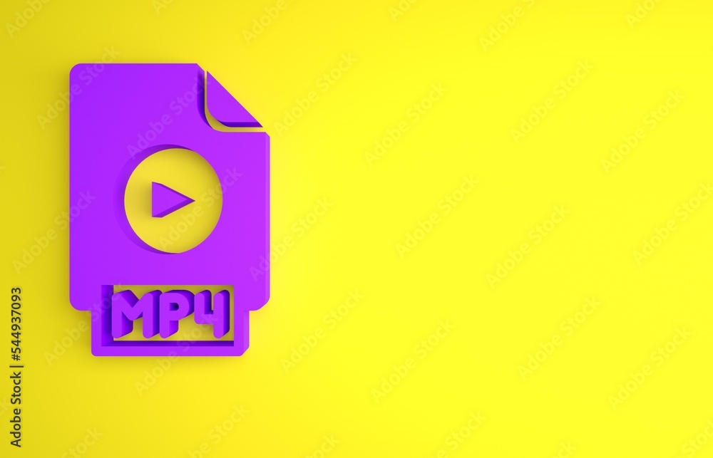 Purple MP4 file document. Download mp4 button icon isolated on yellow background. MP4 file symbol. M