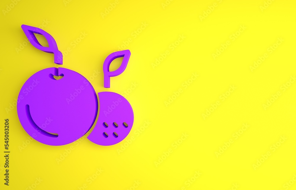 Purple Fruit icon isolated on yellow background. Minimalism concept. 3D render illustration