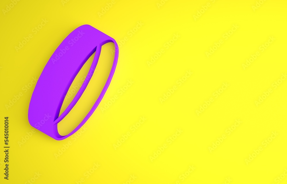 Purple Gold ring icon isolated on yellow background. Minimalism concept. 3D render illustration