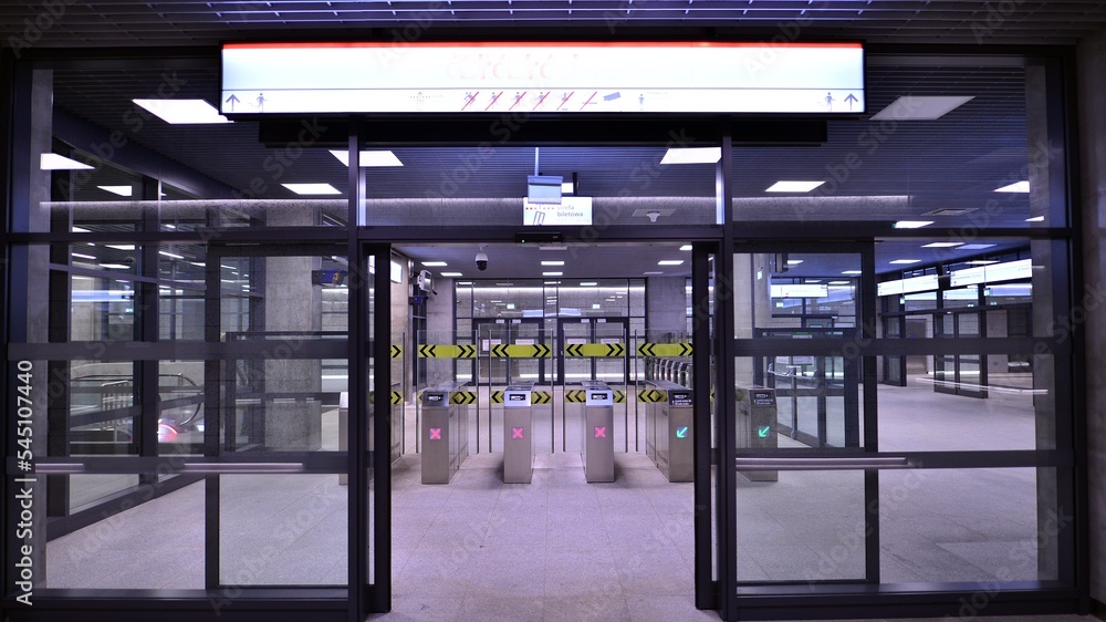 Modern interior design and lighting of metro  station corridor.  