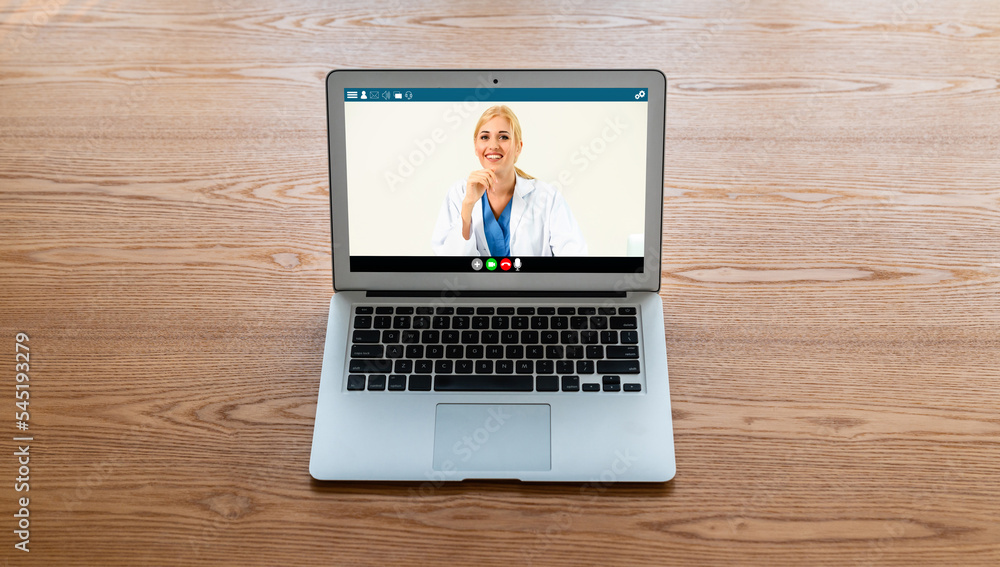 Doctor video call online by modish telemedicine software application for virtual meeting with patien