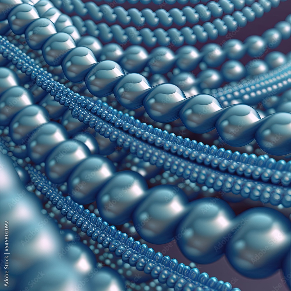 3D illustration of blue strings of pearls (closeup)